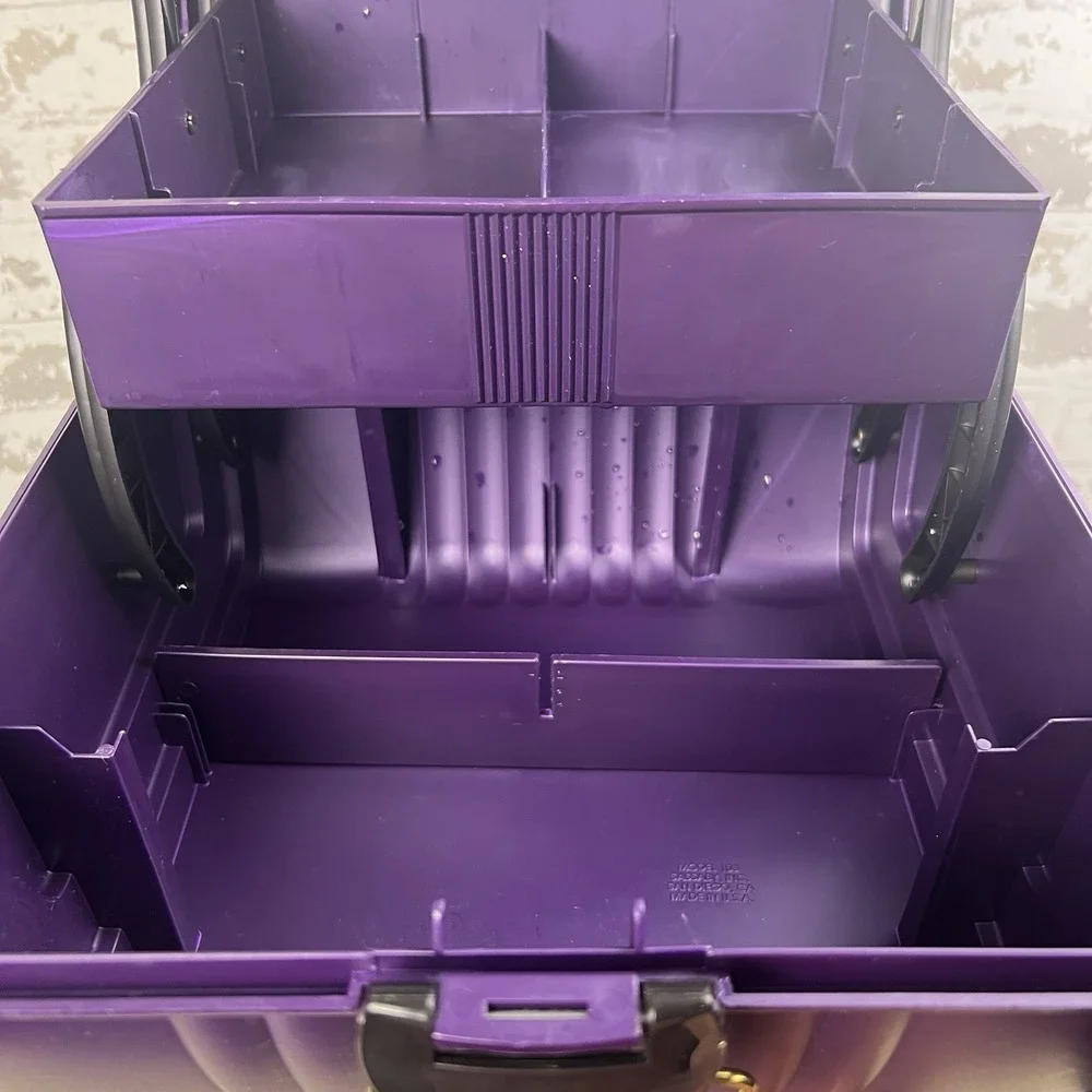 Vtg 90s Sassaby XL Travel Makeup Case Purple Black Model 103 Deluxe Plus 3 Tier